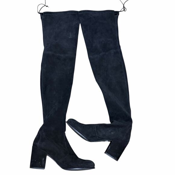 Stuart Weitzman Hiline Black Suede OTK Boots 3.5” Block Heel Size 10M Rare Chic - Picture 11 of 16